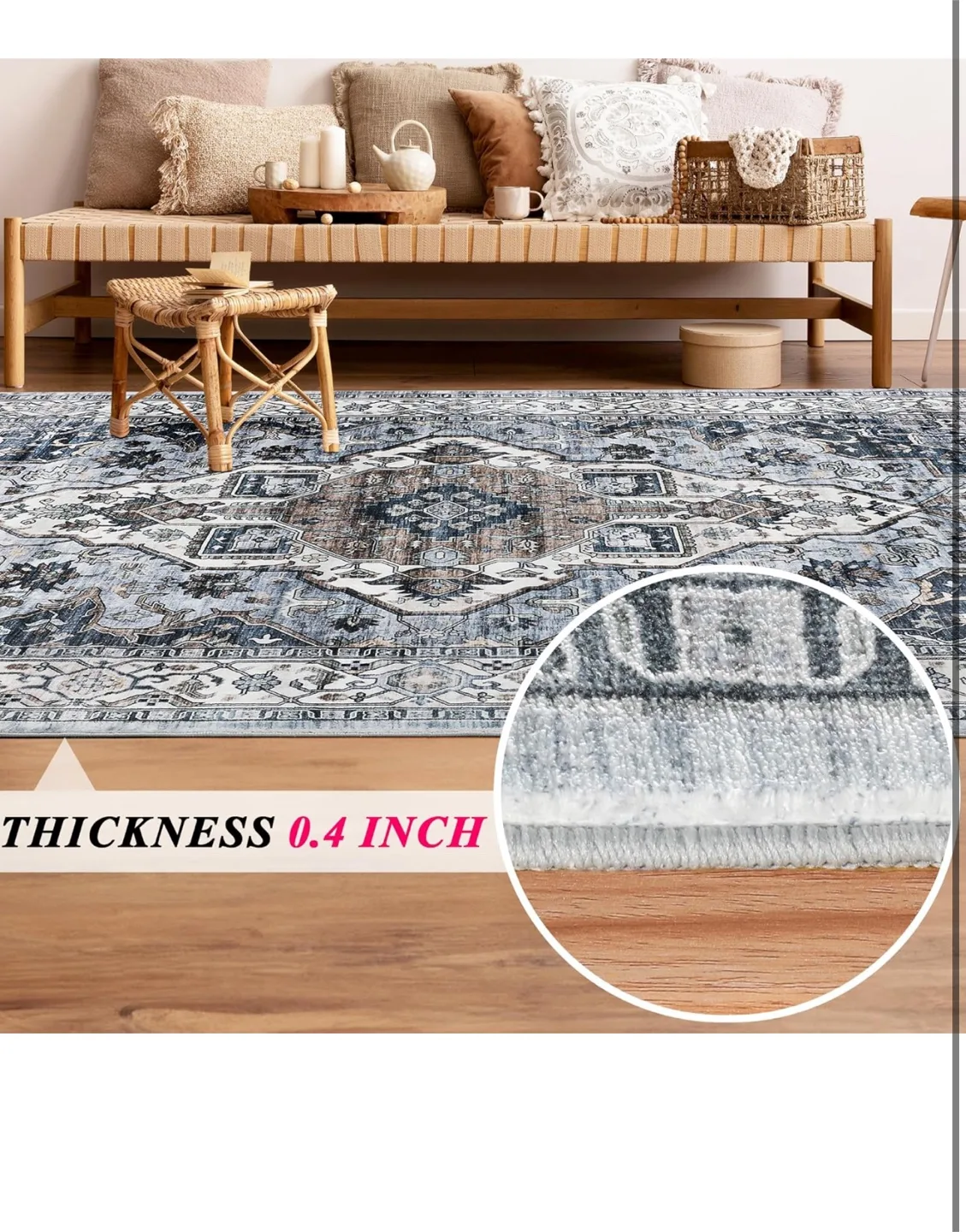 6x9 Area Rug Washable Boho Rug, Non Slip Carpet ,Blue/Multi image indicator(5)