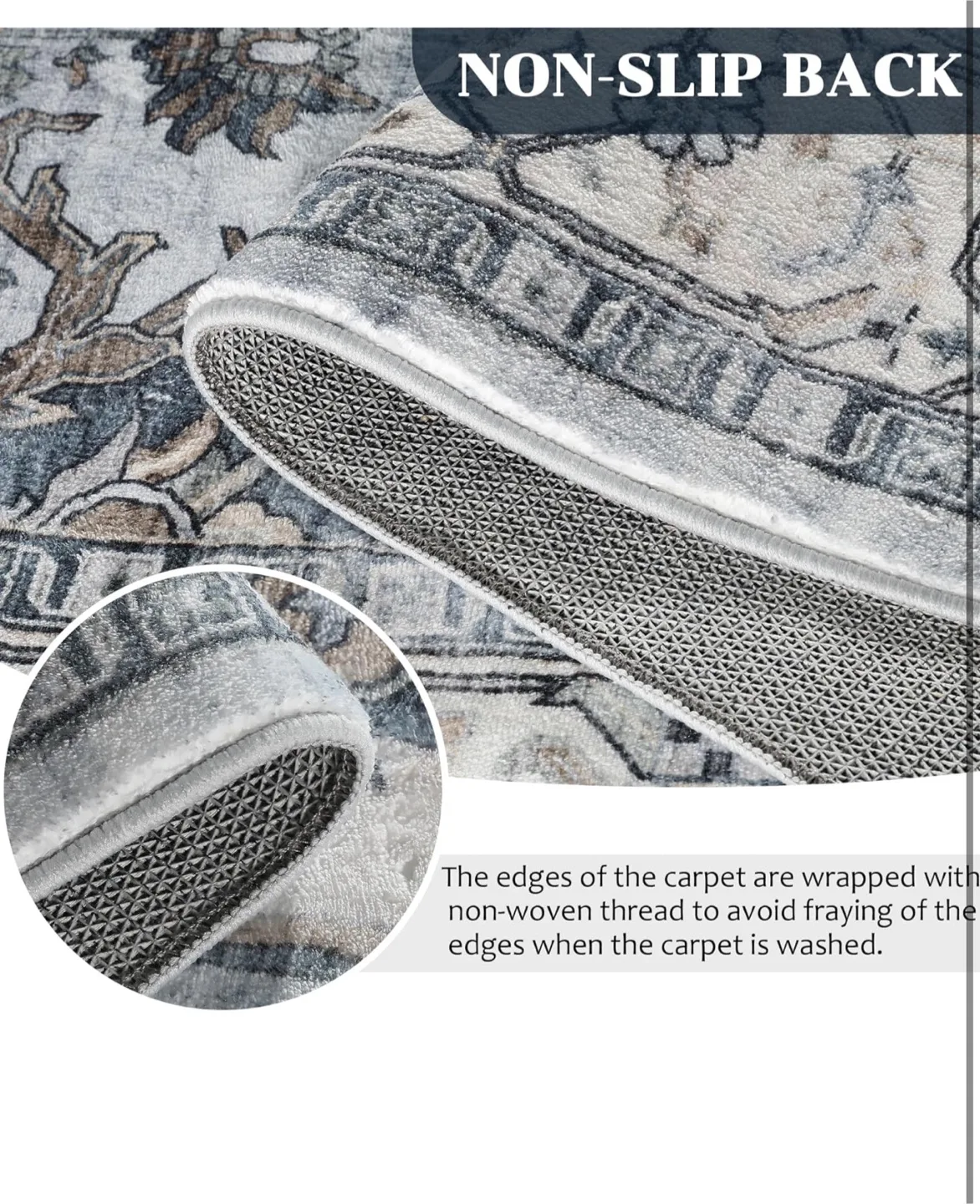 6x9 Area Rug Washable Boho Rug, Non Slip Carpet ,Blue/Multi image indicator(6)