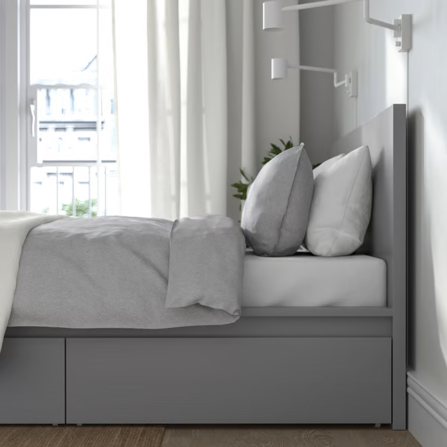 2 Grey Twin Bed Frame with Storage Drawers
