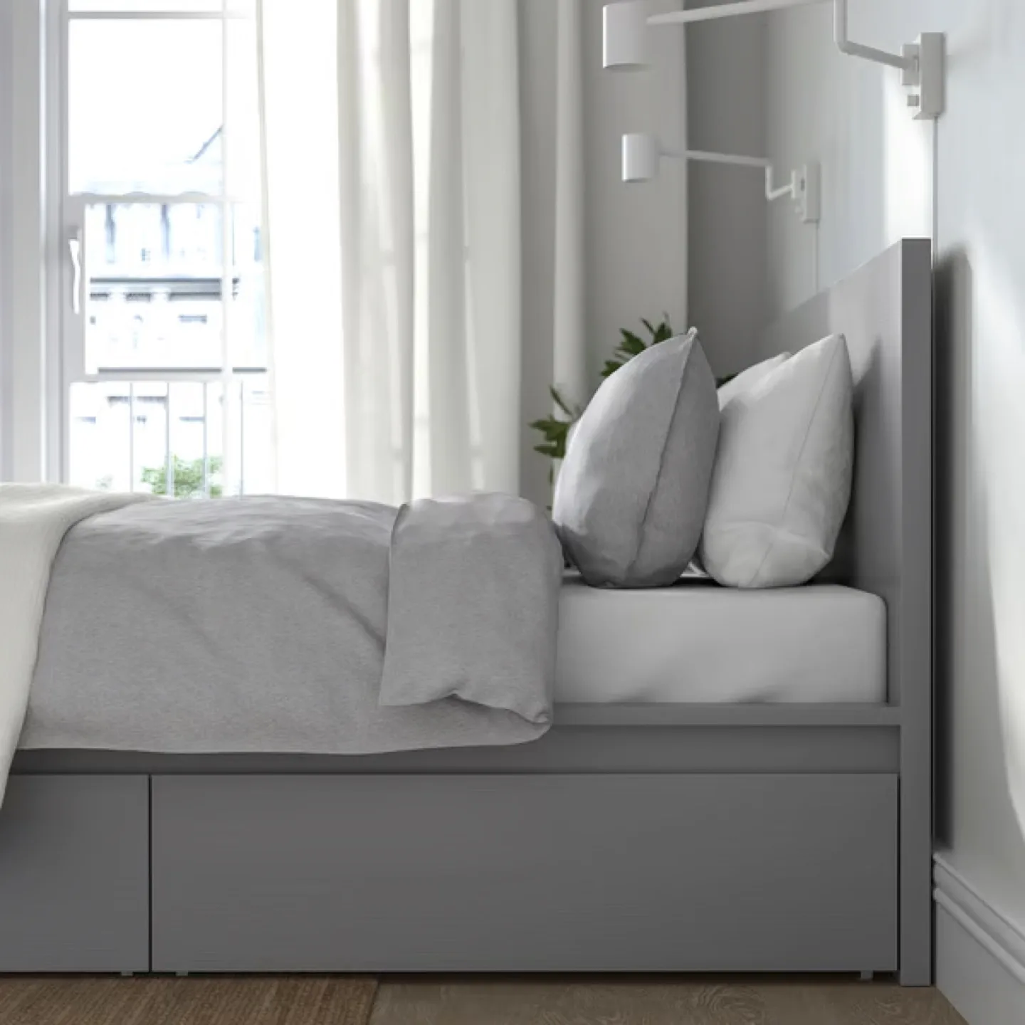 2 Grey Twin Bed Frame with Storage Drawers thumbnail
