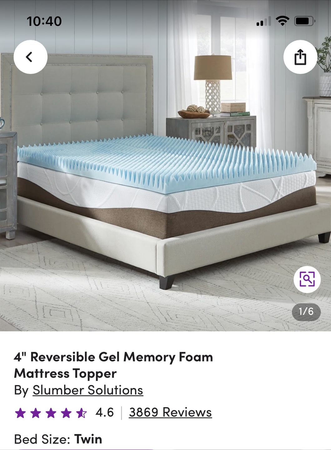 4" Reversible Gel Memory Foam Mattress Topper - Twin