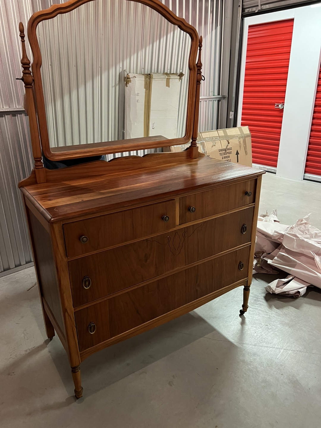 Vintage Wooden Dresser with Mirror