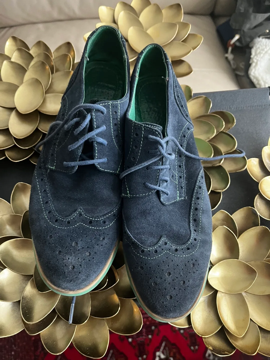 johnston Murphy blue suede wingtip thumbnail