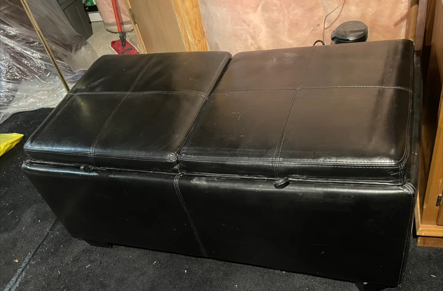 Black Leather Ottoman with Storage thumbnail