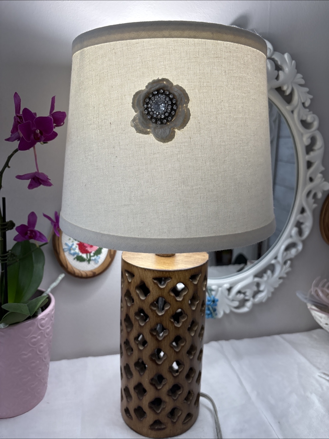 Table Lamp with Wooden Base