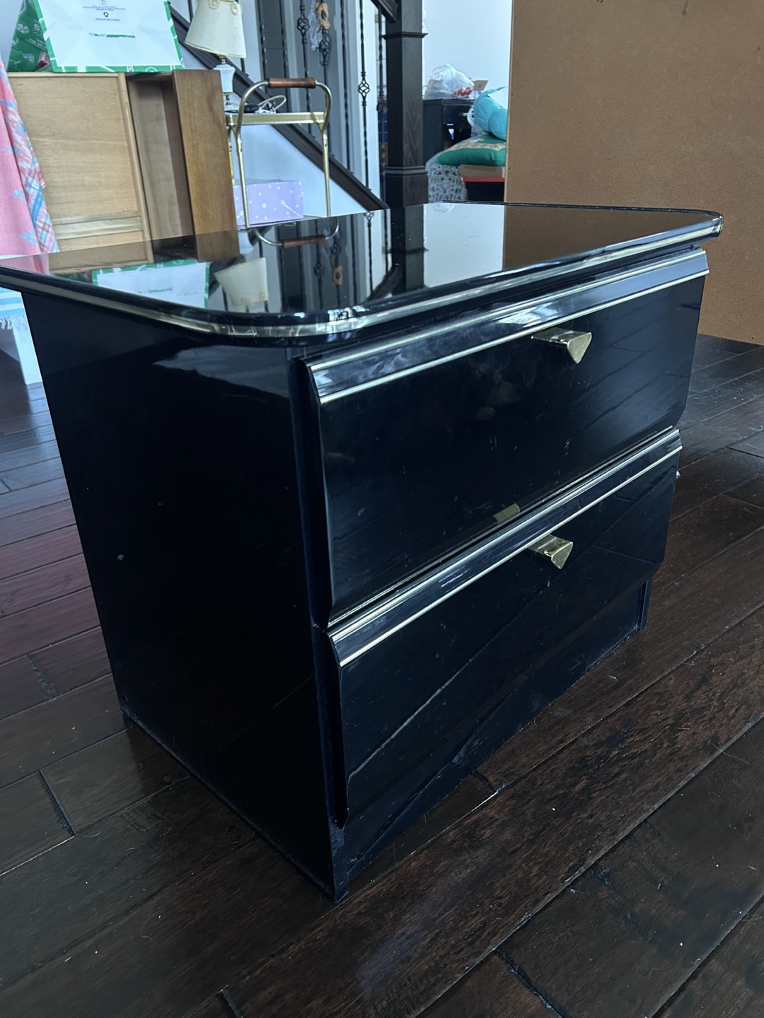 Black lacquer Nightstand with Two Drawers - photo 2