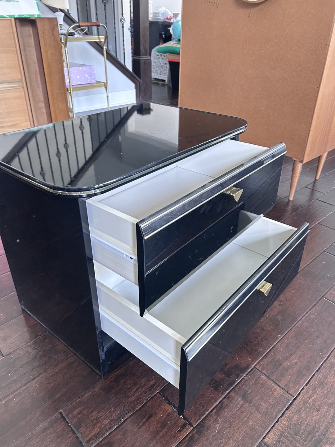 Black lacquer Nightstand with Two Drawers - photo 3