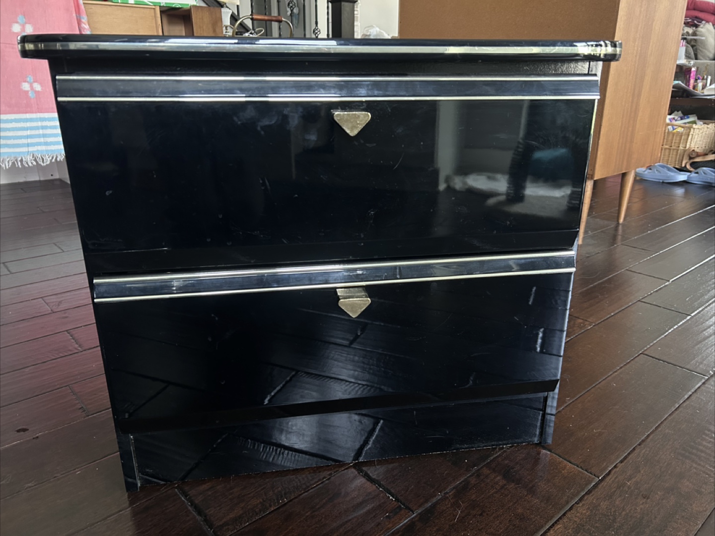 Black lacquer Nightstand with Two Drawers