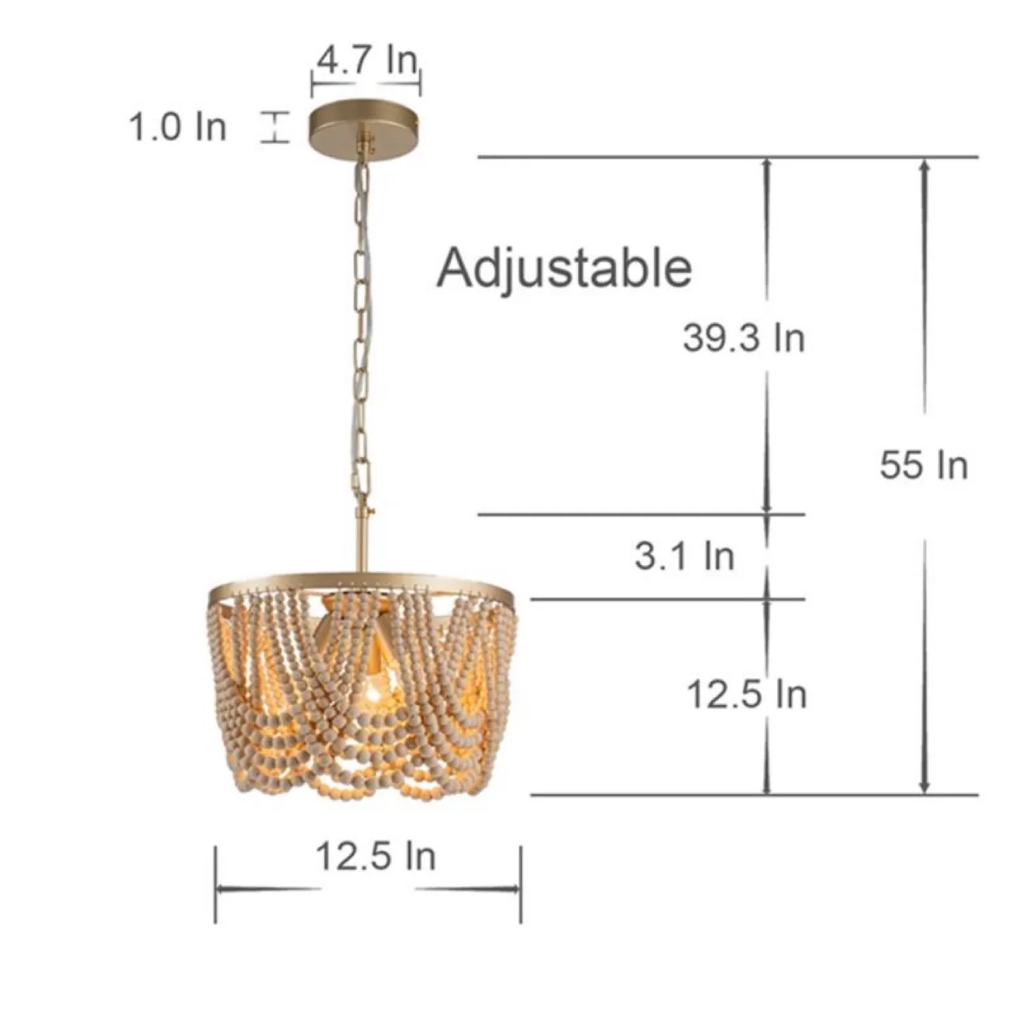Pragati 3-light Boho Gold & Wood Beaded Ceiling Chandelier image indicator(3)