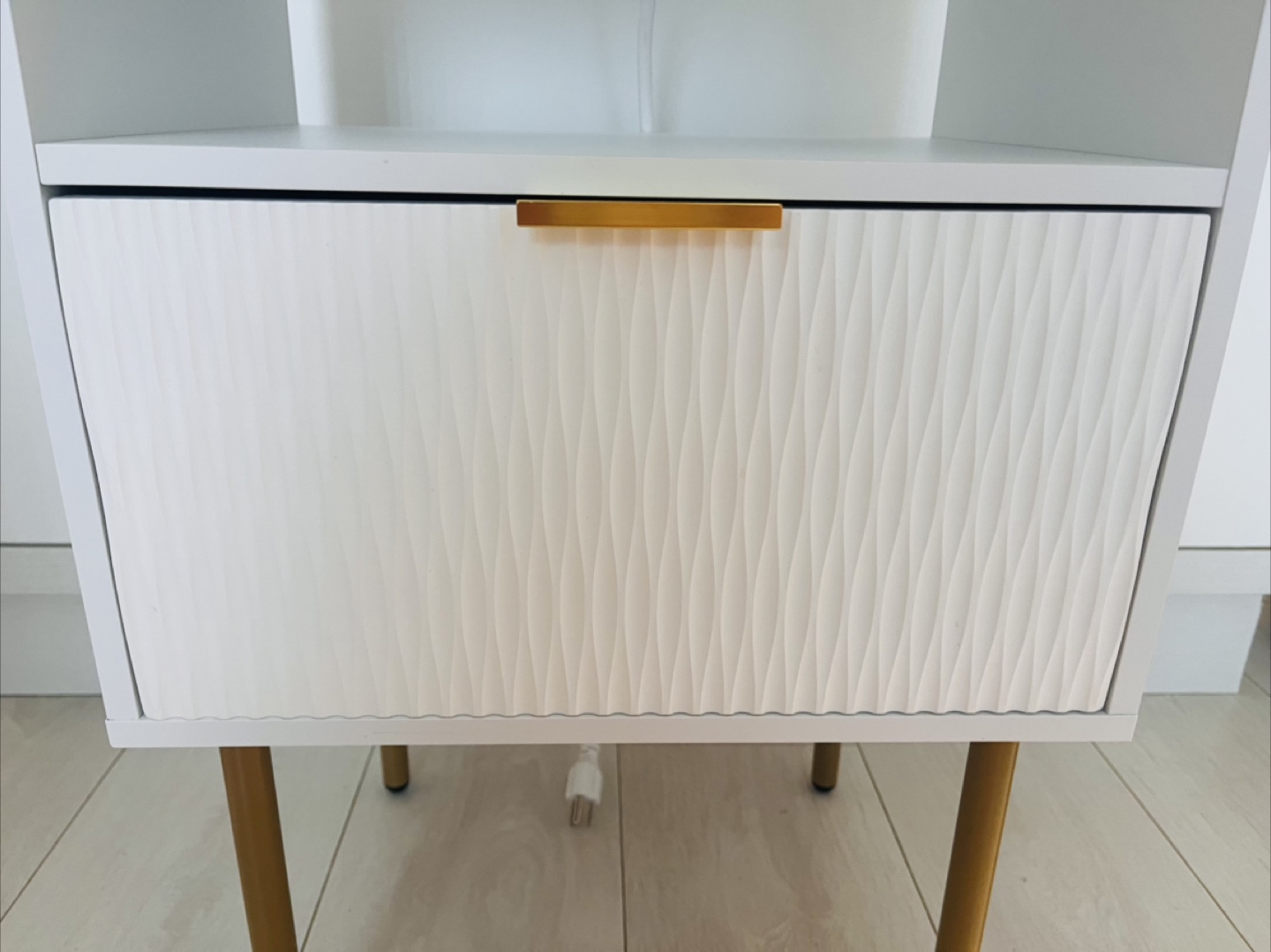 White Bedside Table with Gold Legs and Drawer - photo 5