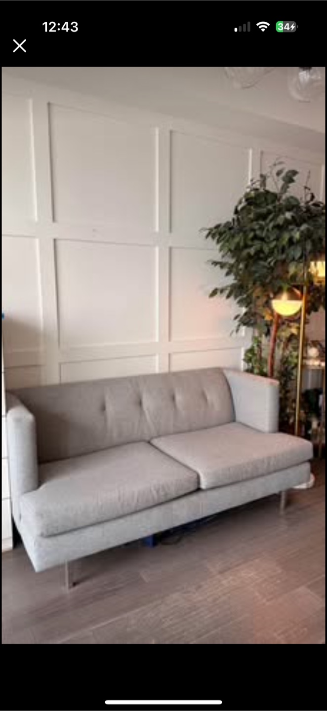 Stylish CB2 Holden Style Grey Tufted 3 Seater Sofa