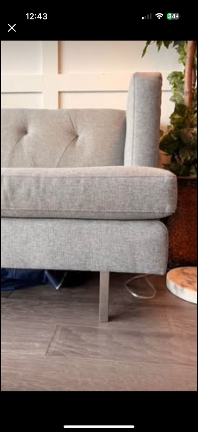 Stylish CB2 Holden Style Grey Tufted 3 Seater Sofa - photo 5