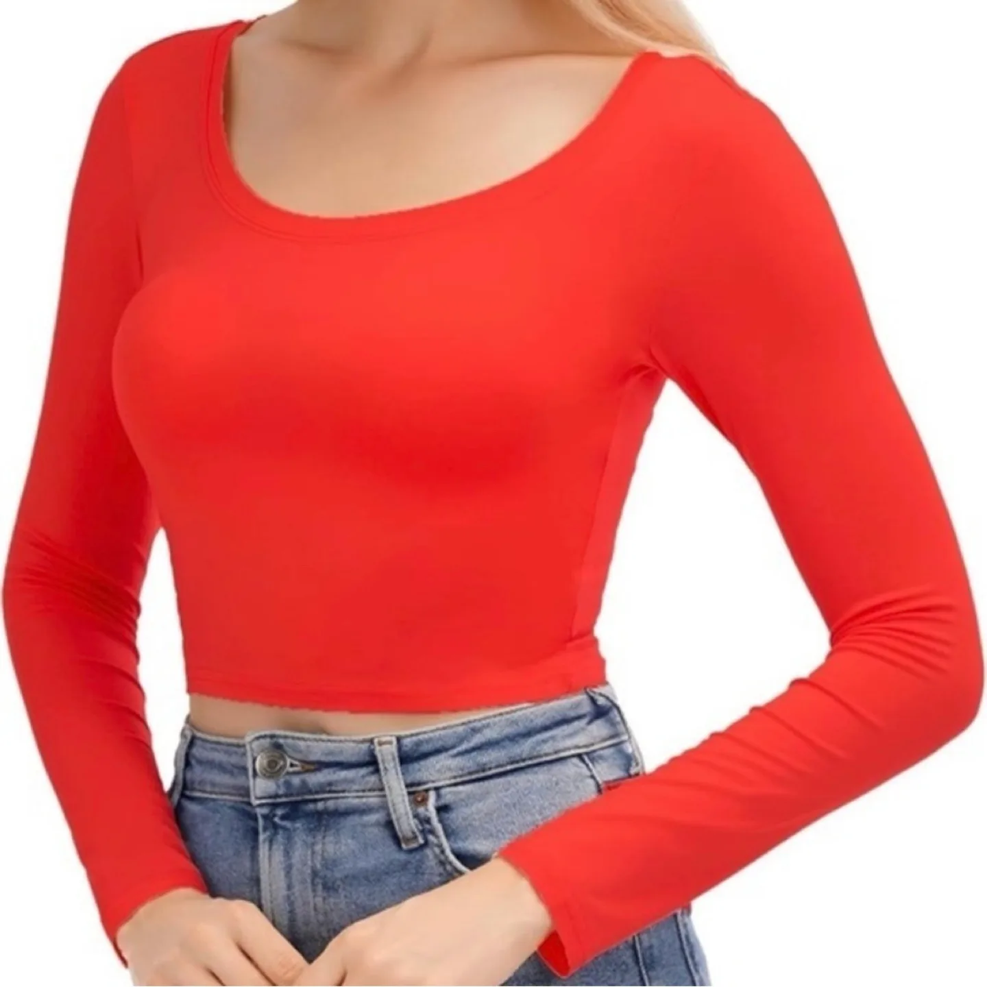 Artivaly Cropped Long Sleeved Crewneck T Shirt Womens Size M thumbnail