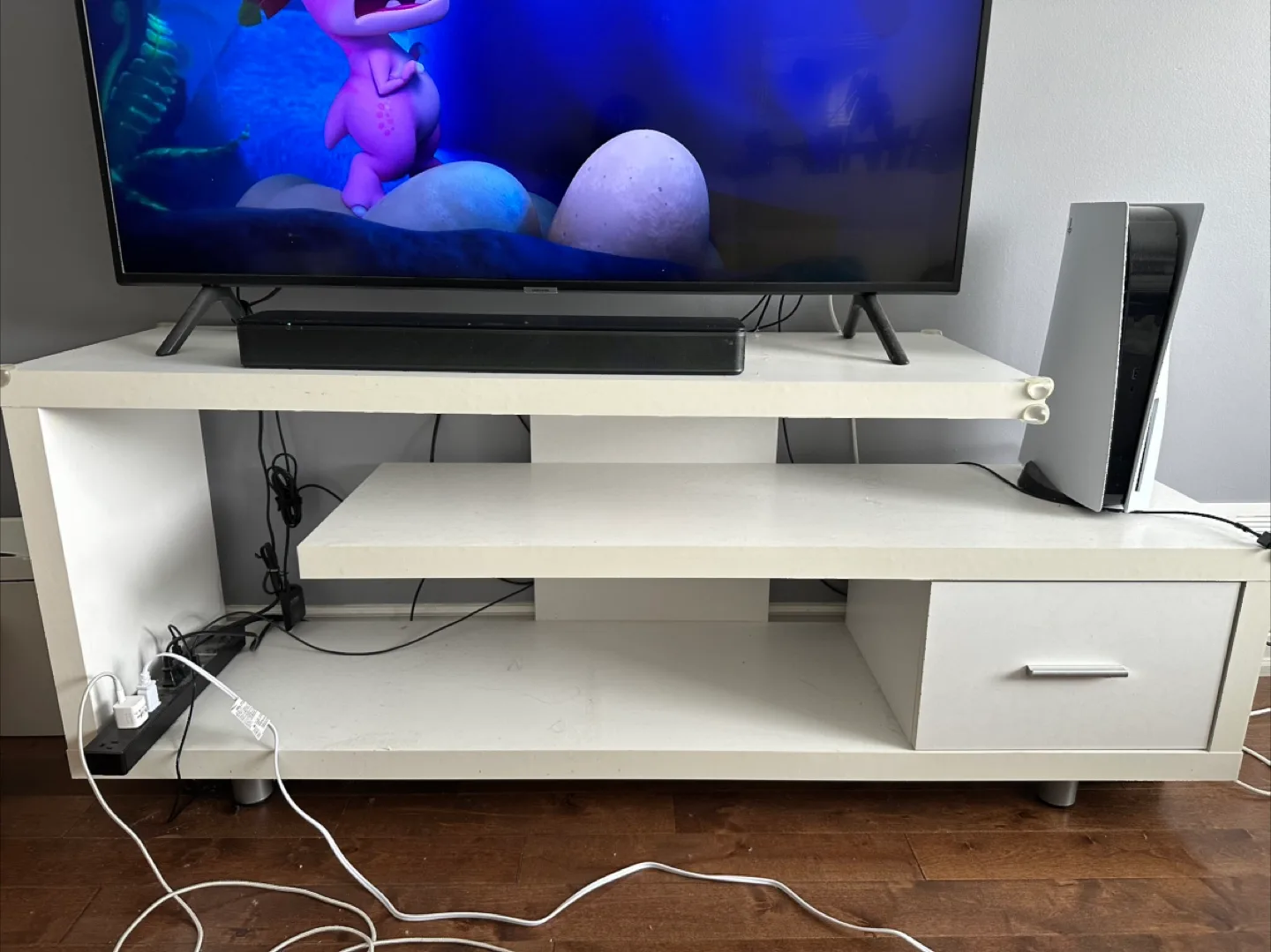 White TV Stand with Drawer thumbnail