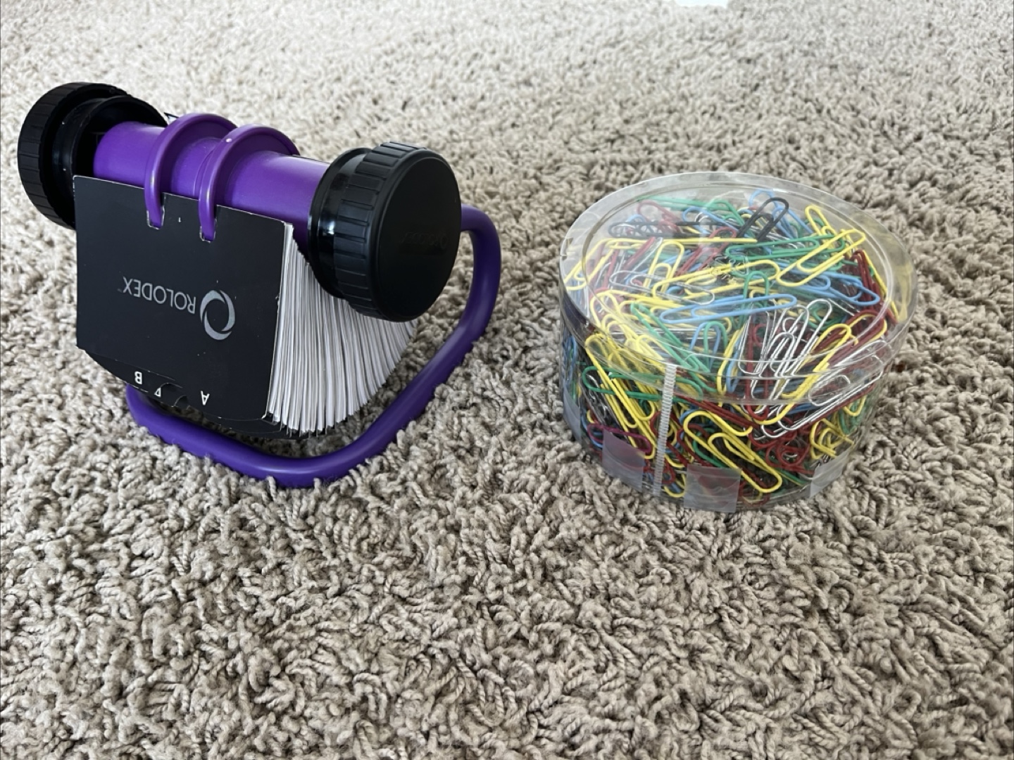Purple Rolodex and Paperclips