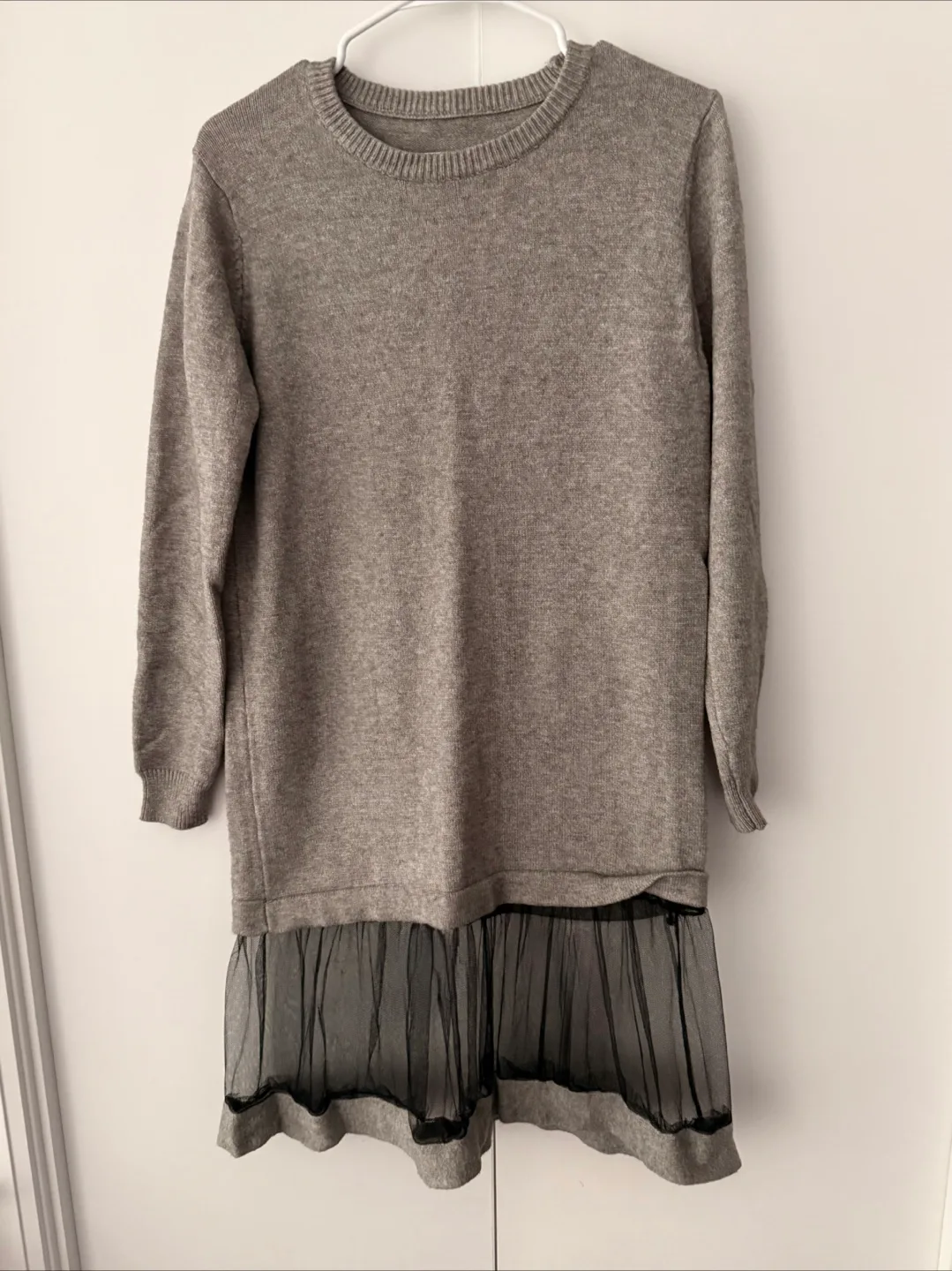 Grey sweater dress with tulle skirt thumbnail