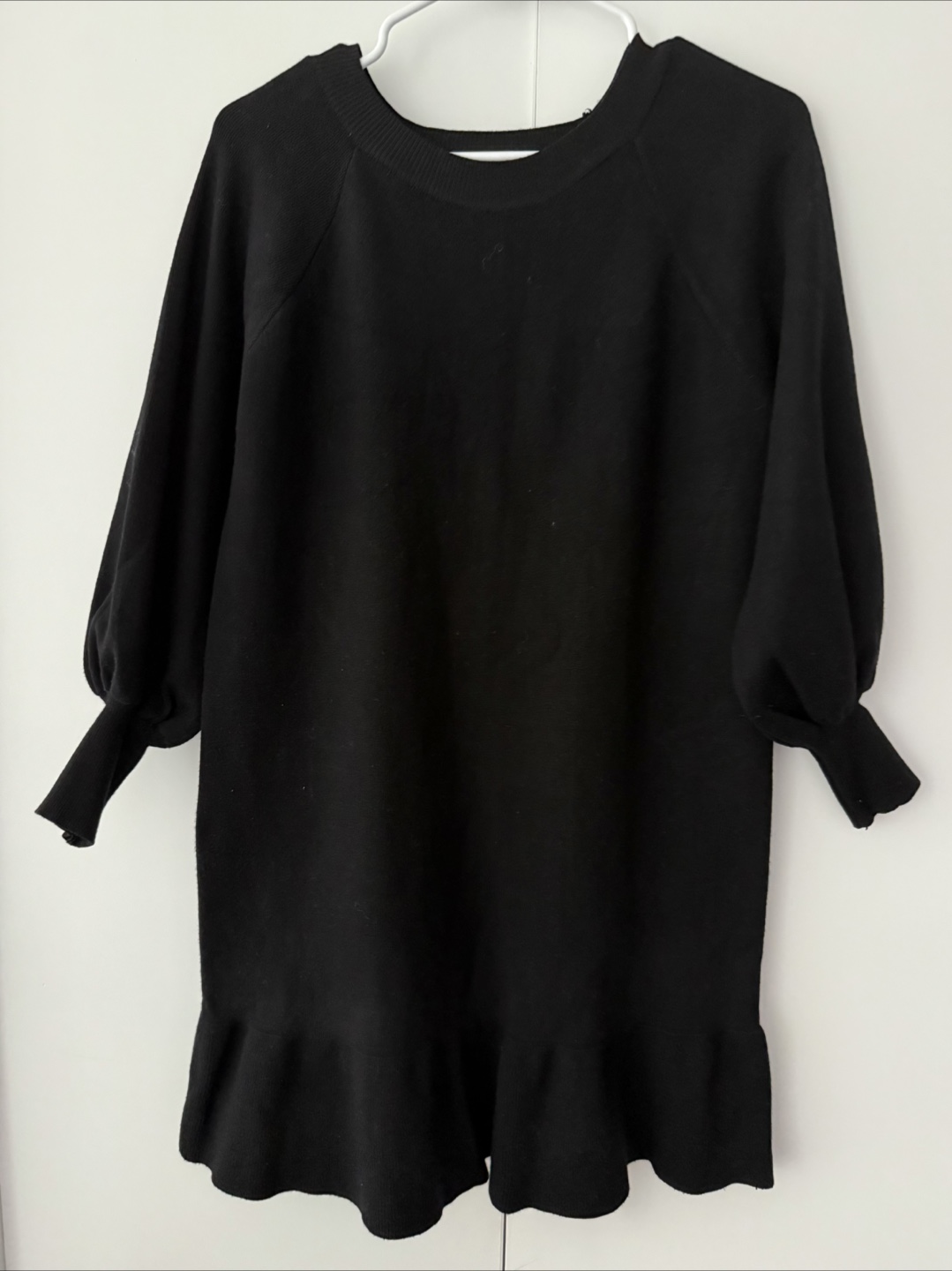 Black Knit Dress with Ruffle Hem