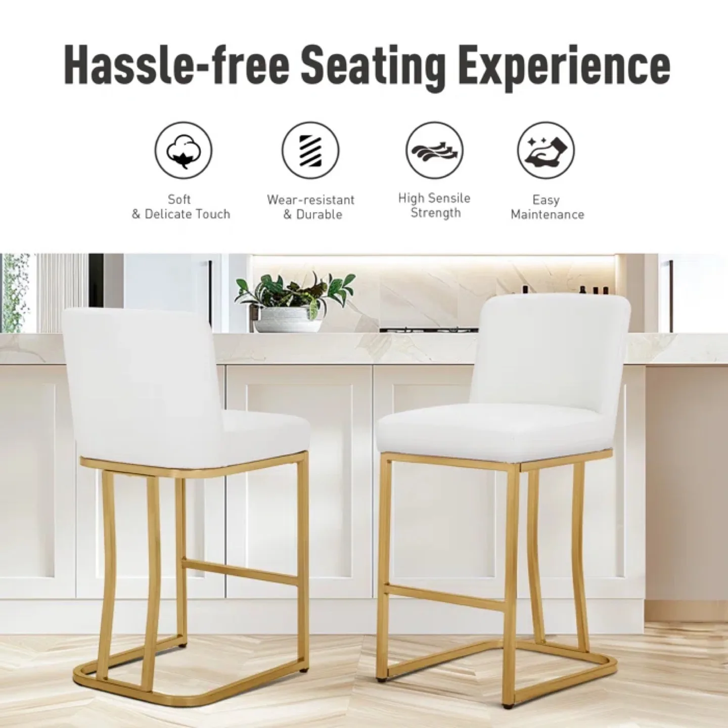 2 Forsyth 24'' Bar Stools, White & Gold image indicator(4)