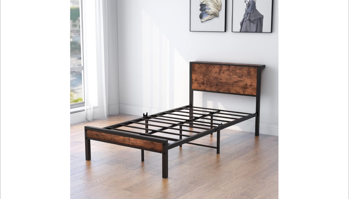 Twin Bed Metal Frame with Wood Headboard – Excellent Condition! - photo 5