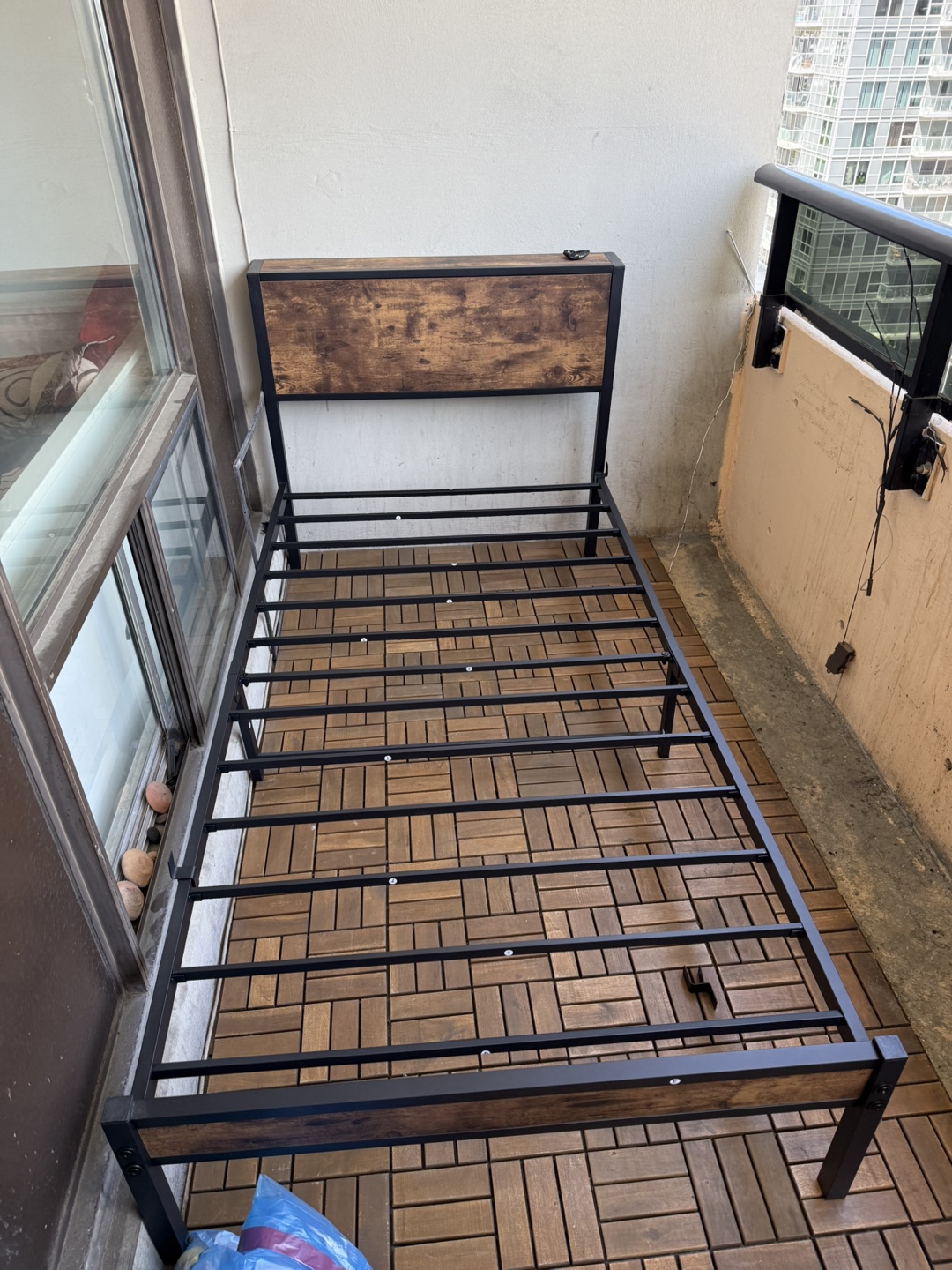 Twin Bed Metal Frame with Wood Headboard – Excellent Condition! - photo 3