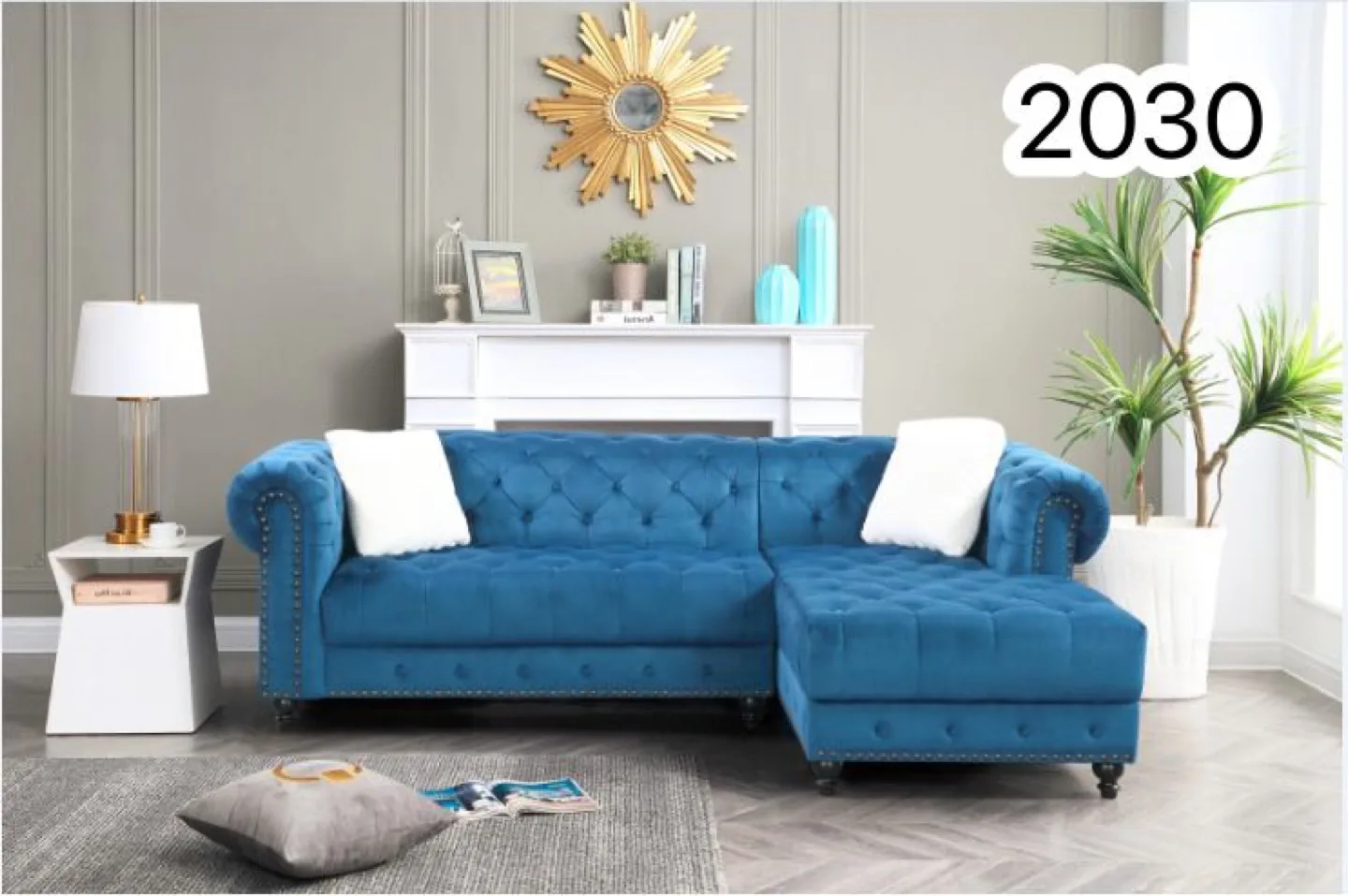 Blue Velvet Sectional Sofa thumbnail