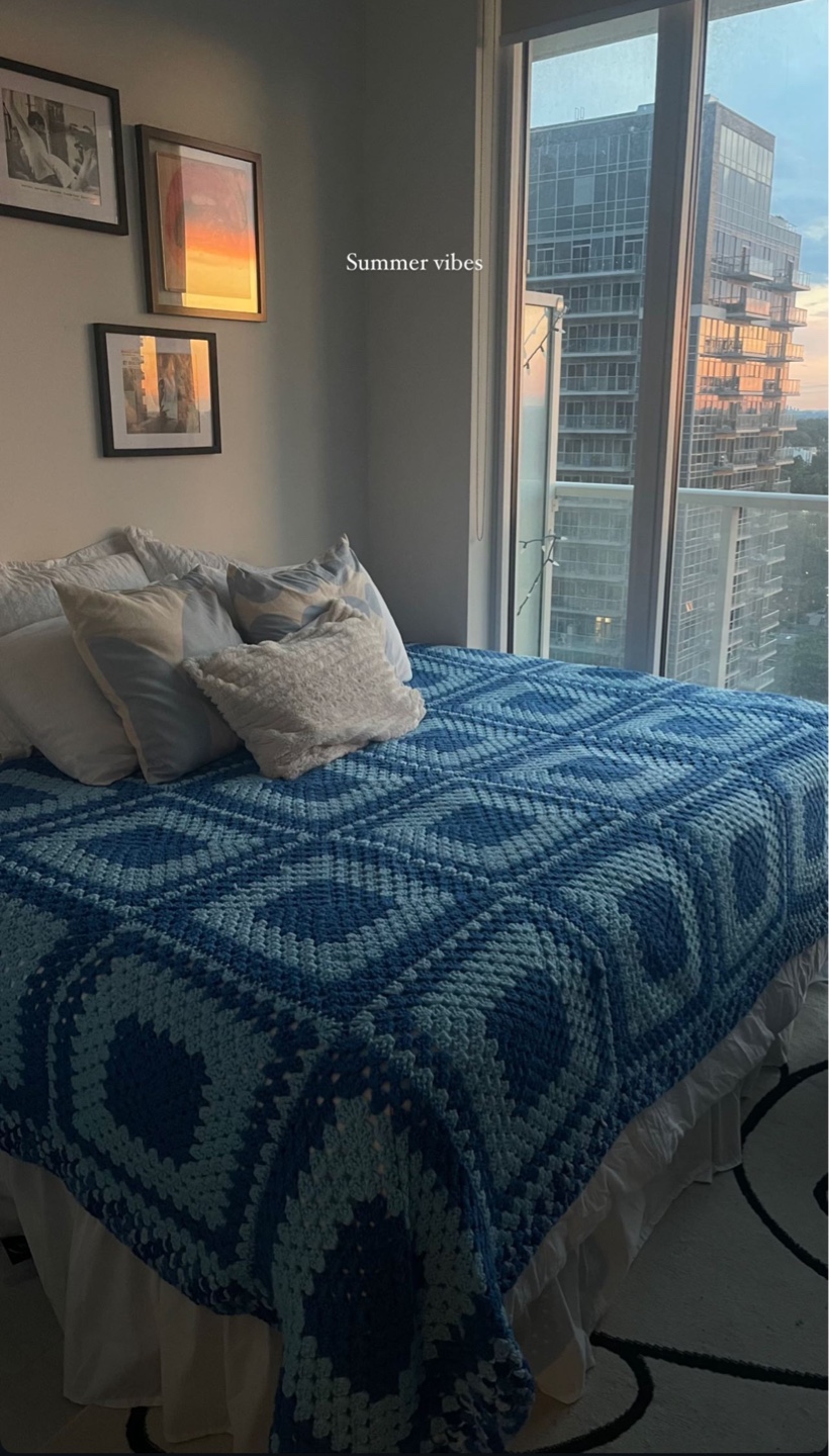 Handmade Blue crochet Square Blanket