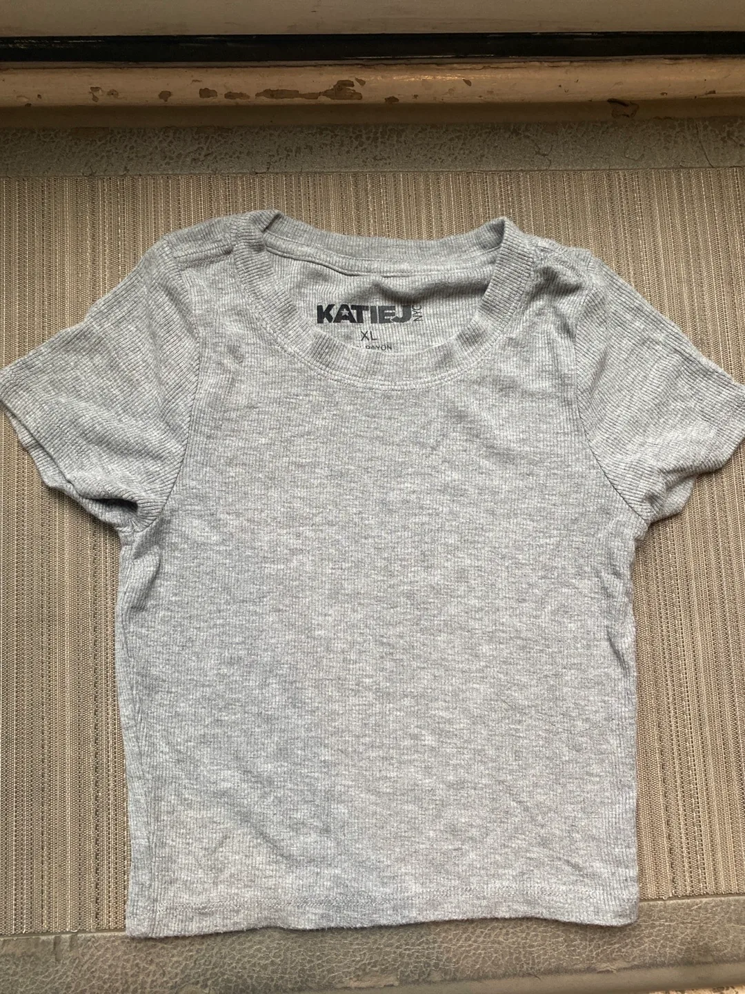KATIE J Grey Ribbed Crop Top thumbnail
