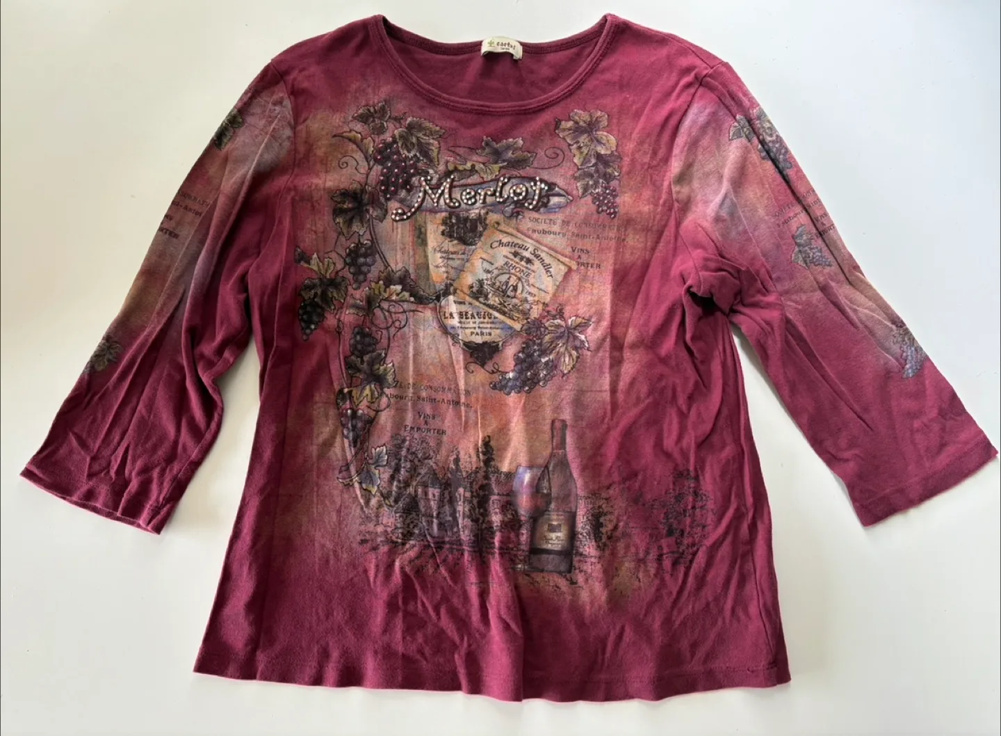 Cactus Merlot Printed Three-Quarter Sleeve Top thumbnail