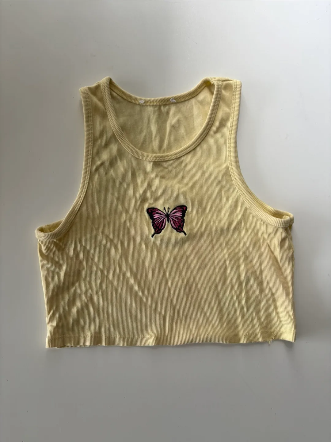 Yellow Ribbed Butterfly Crop Top thumbnail