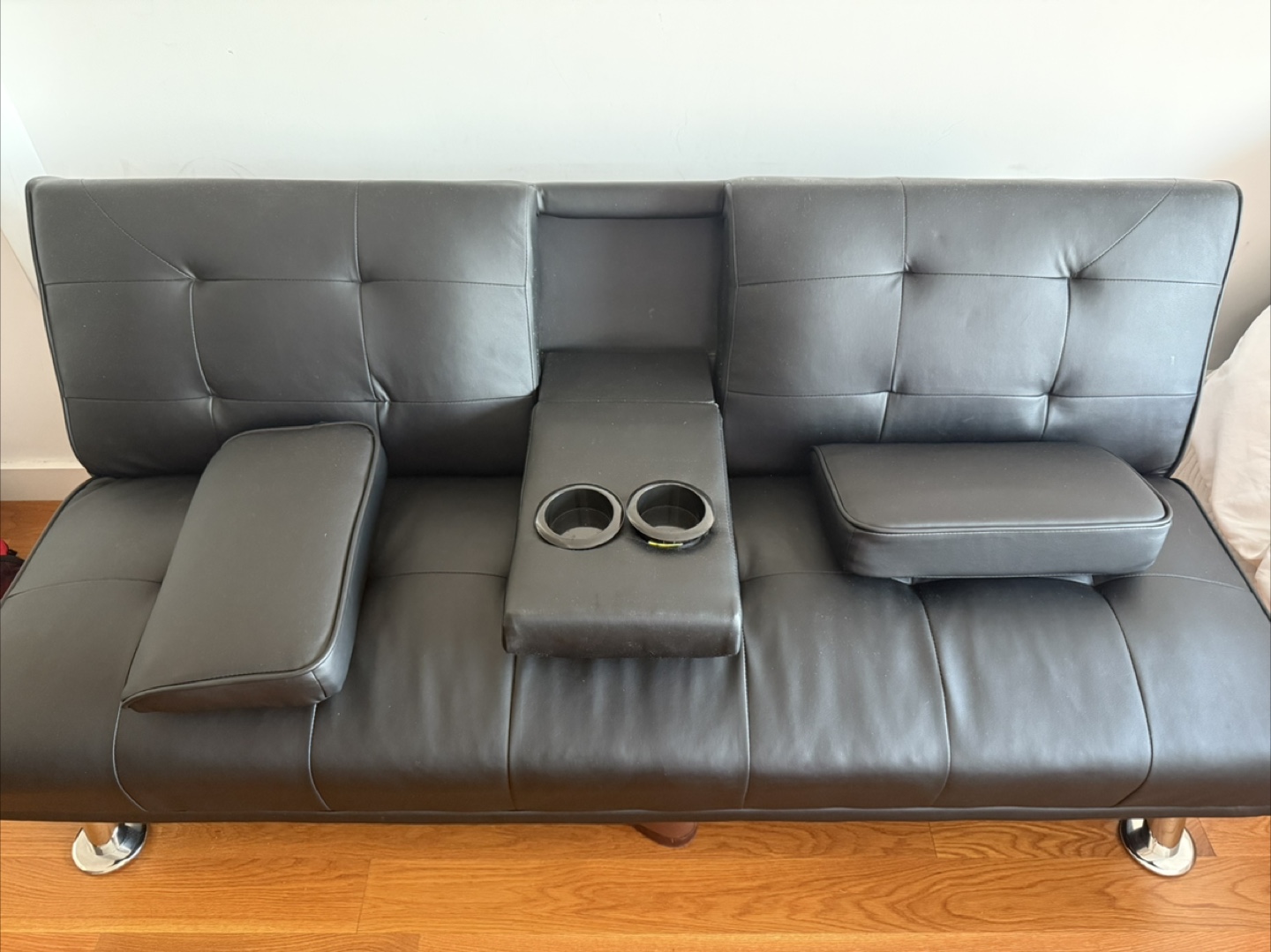 Black Futon Sofa Bed with Cup Holders