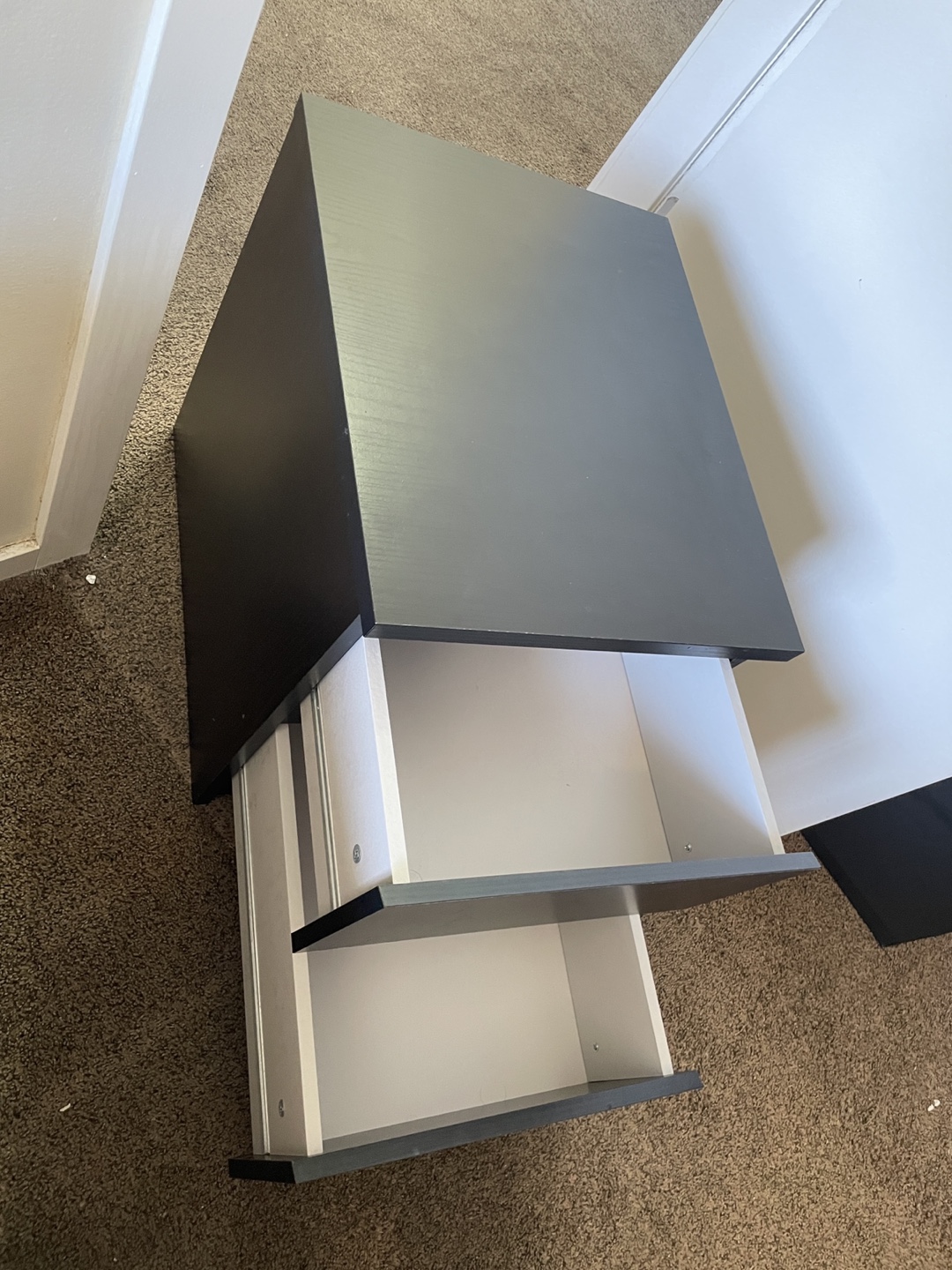 Black Nightstand with Two Drawers