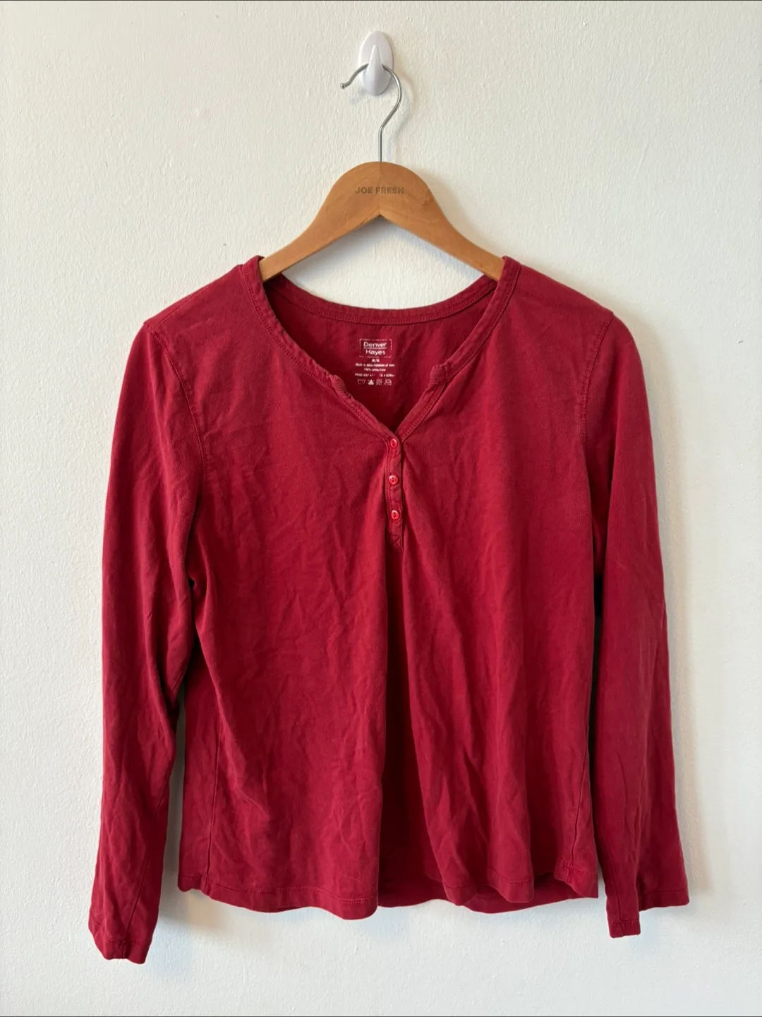 Red Long Sleeve Henley Top thumbnail
