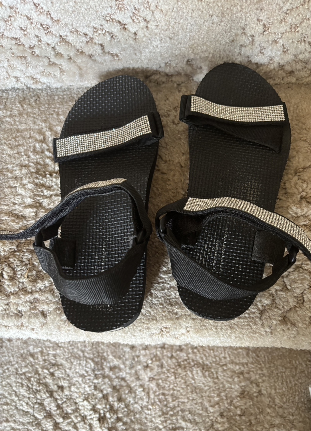 Black sandals with silver rhinestones