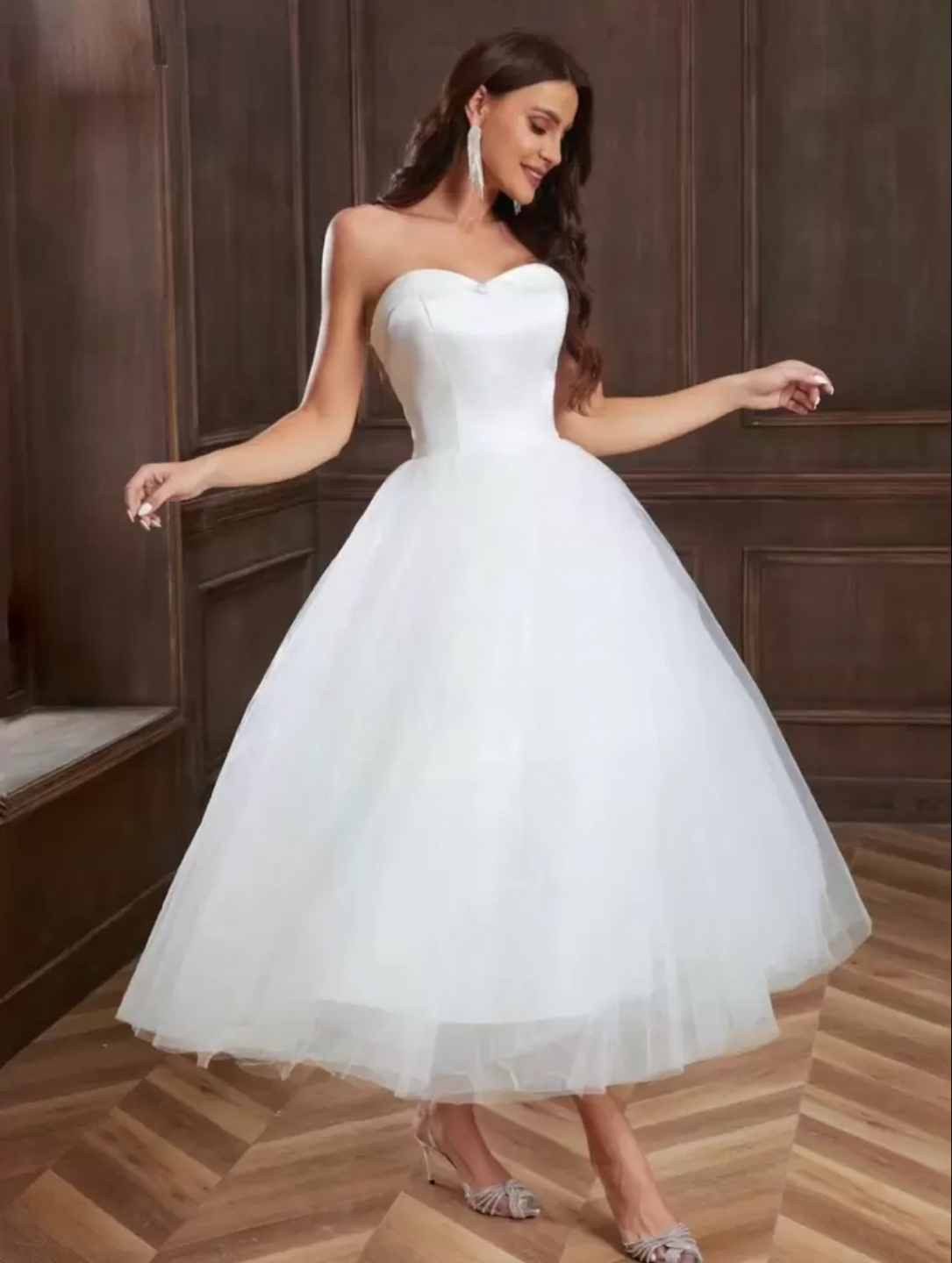 White Wedding Strapless Midi Dress