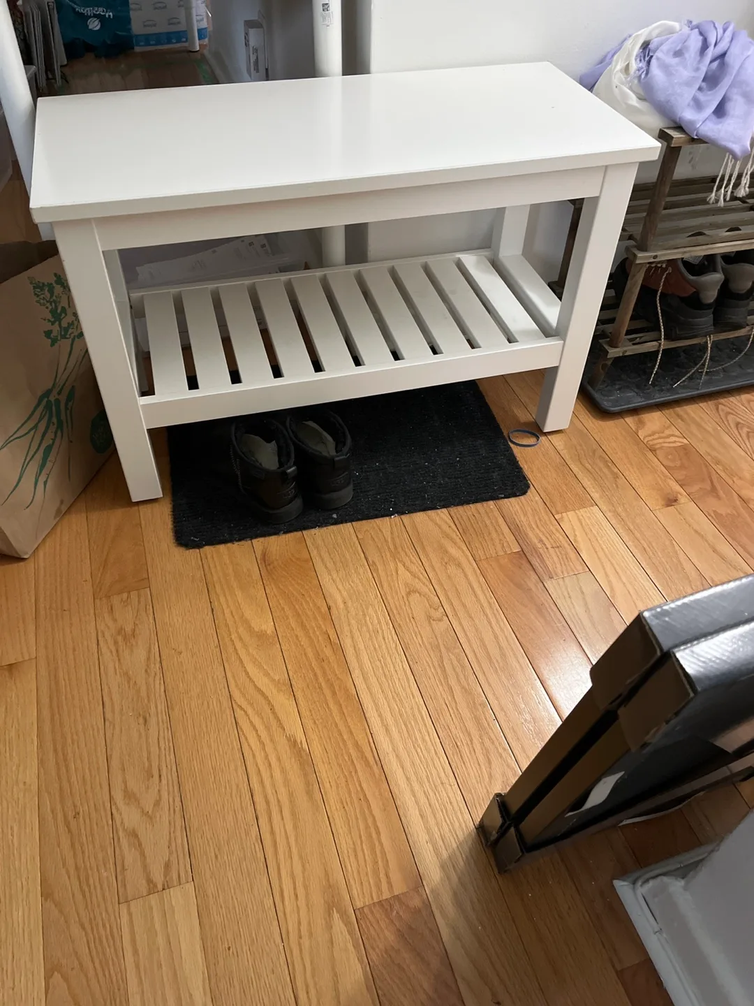 White Bench with bottom Storage shelf thumbnail