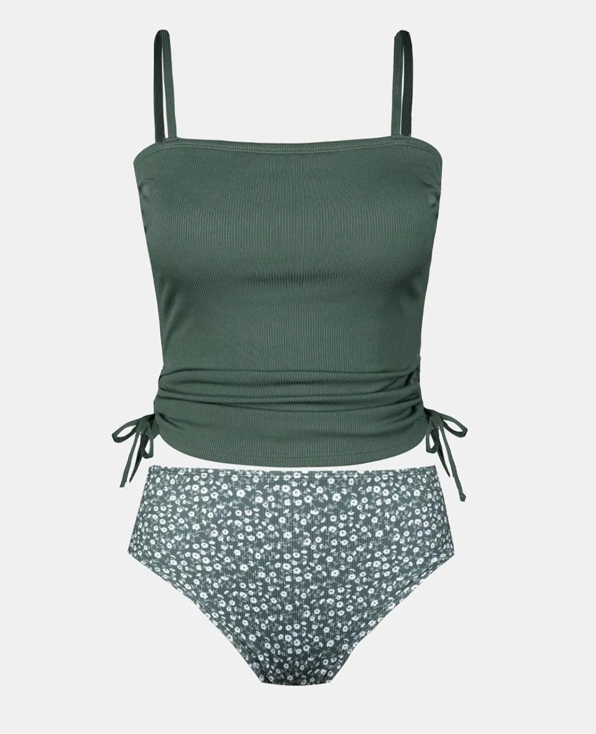 💚 New with tags Cupshe LG Green Ribbed Tankini Set thumbnail
