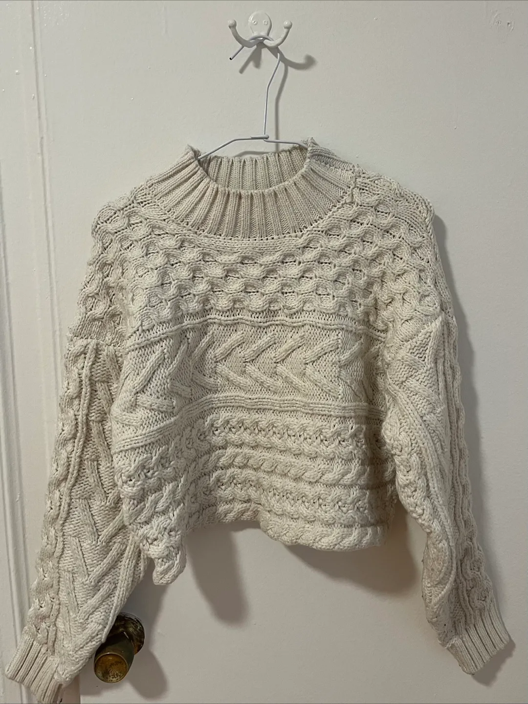 Forever 21 Off-White Cable Knit Sweater - Size L thumbnail