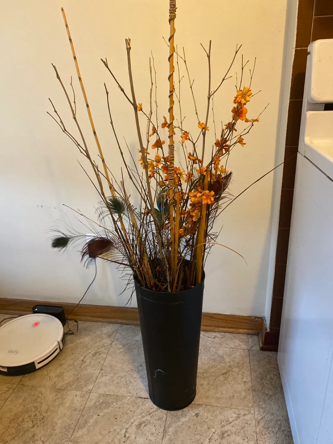 Tall Black Vase with Faux Flowers thumbnail