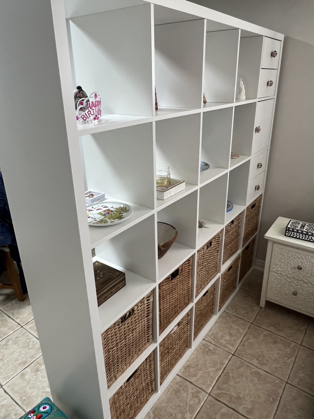 White Cube Shelf with Baskets and Drawers