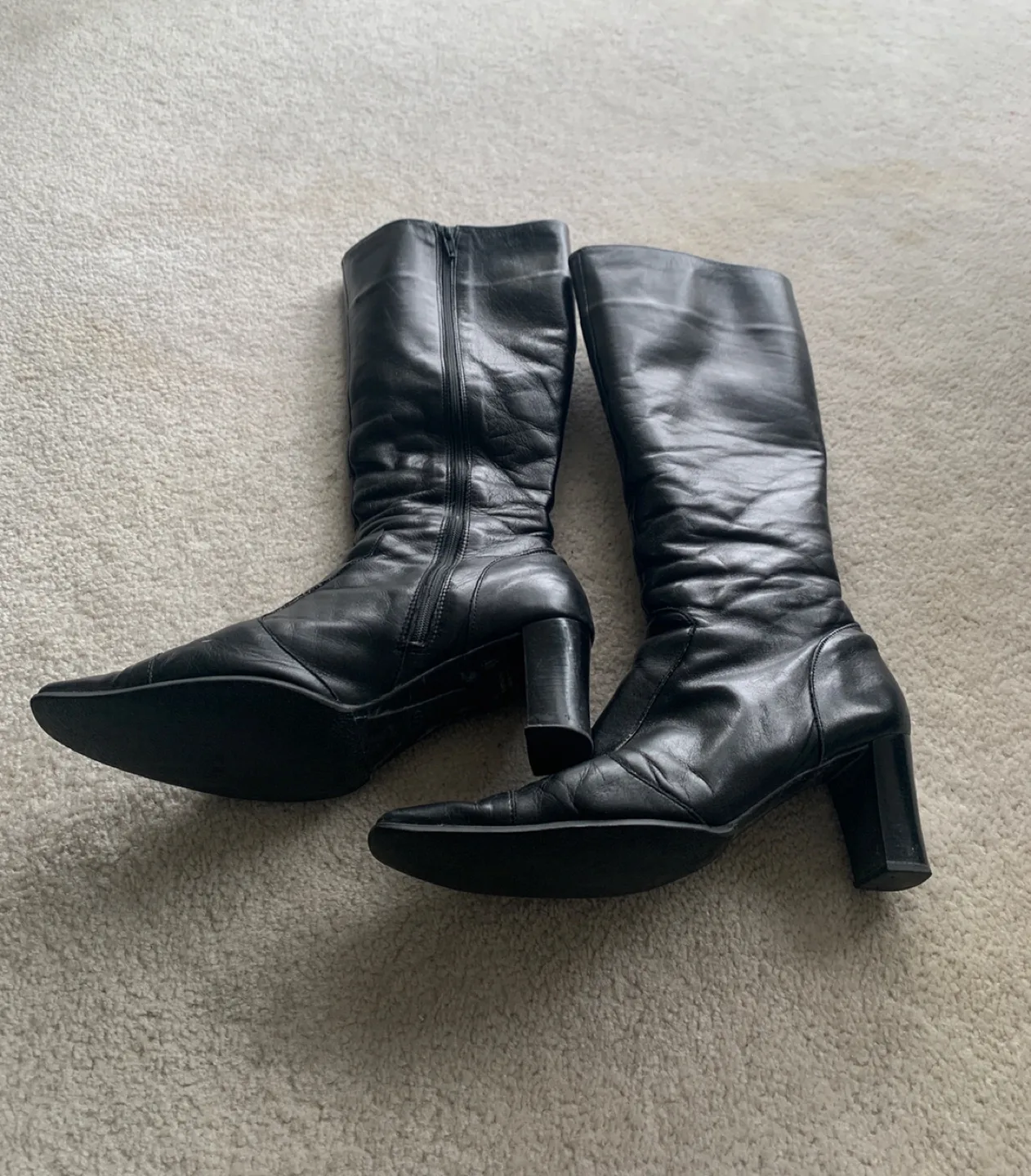 Black Knee High Leather Boots thumbnail