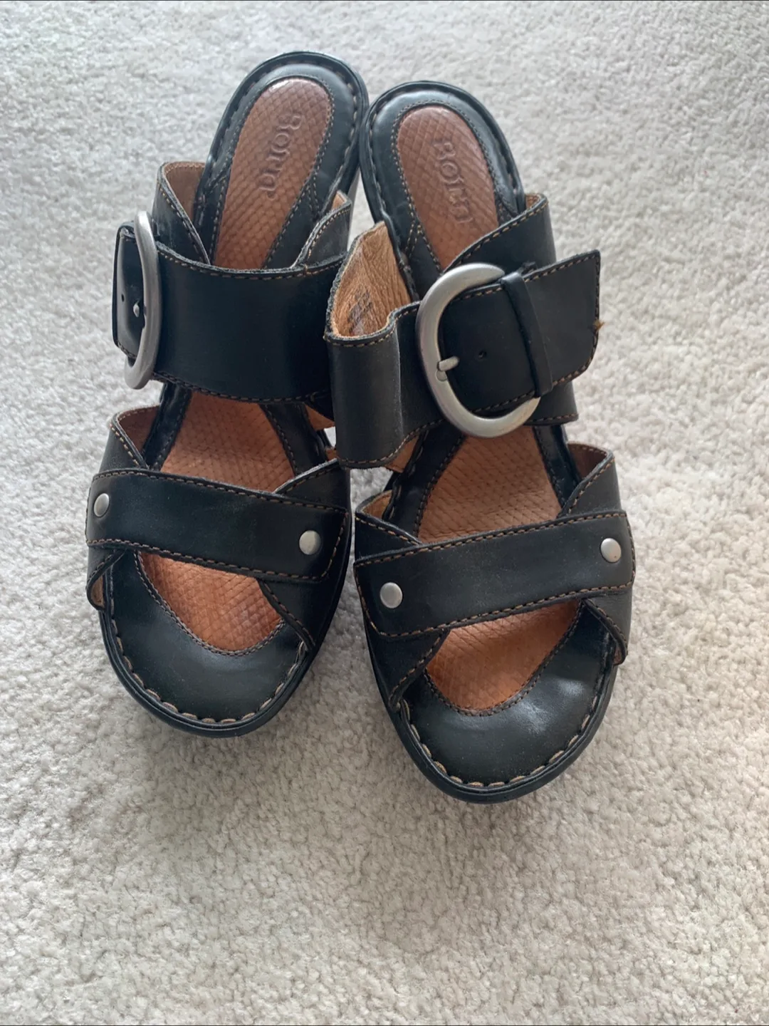 New Born Black Leather Heel Sandals image indicator(2)