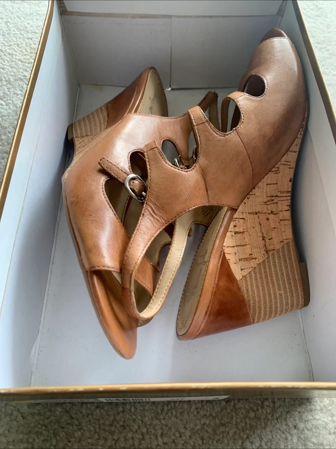 Brand New Tan Leather Wedges image indicator(2)