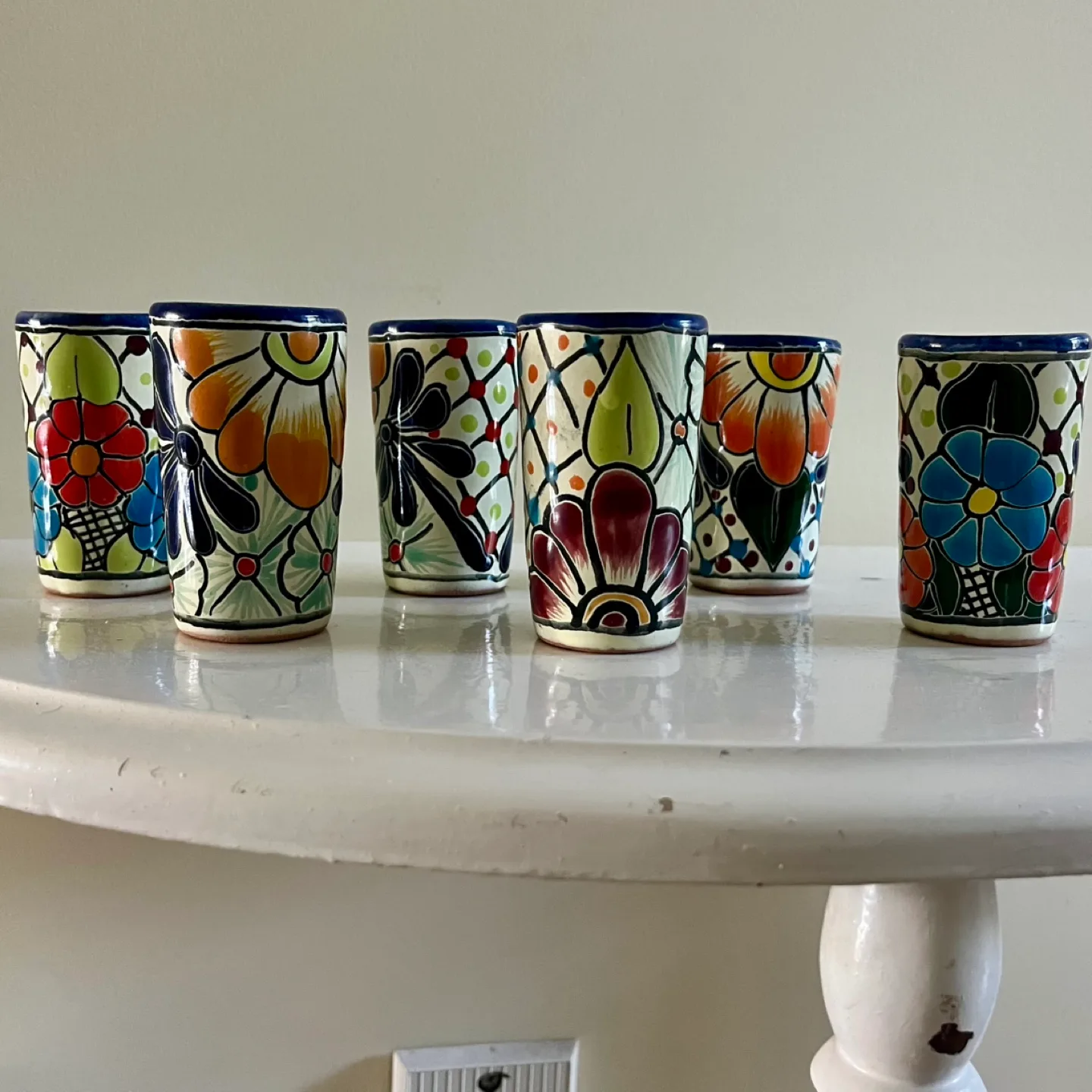 6 Handpainted Mexican pottery shot glasses image indicator(2)