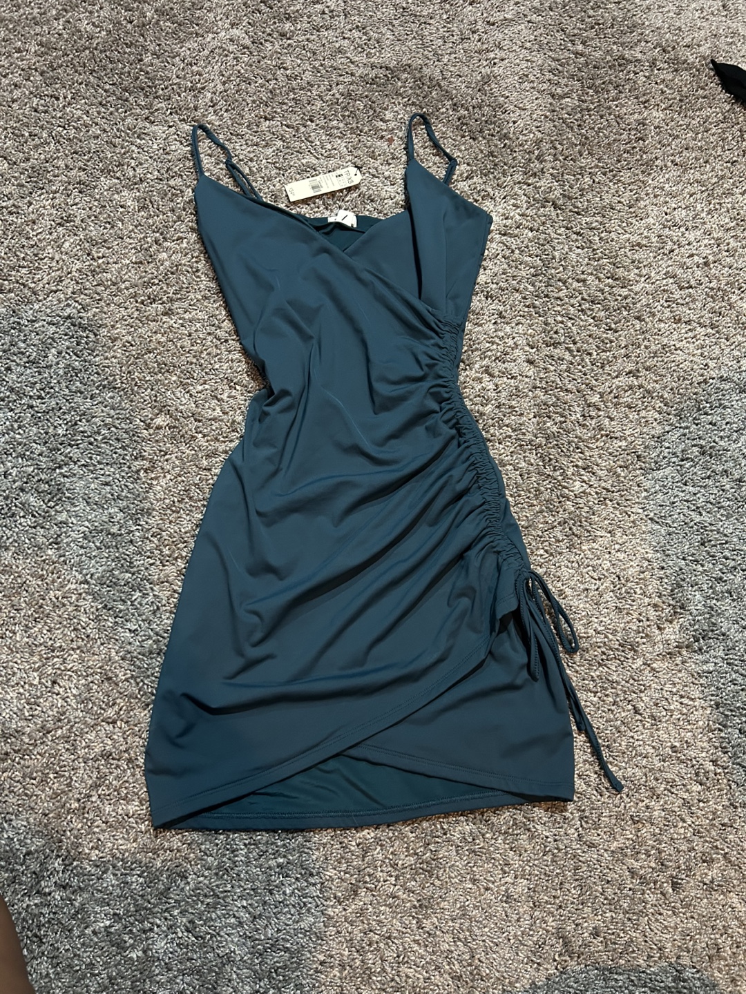 Garage Wrap Ruched Dress, TEAL - photo 2