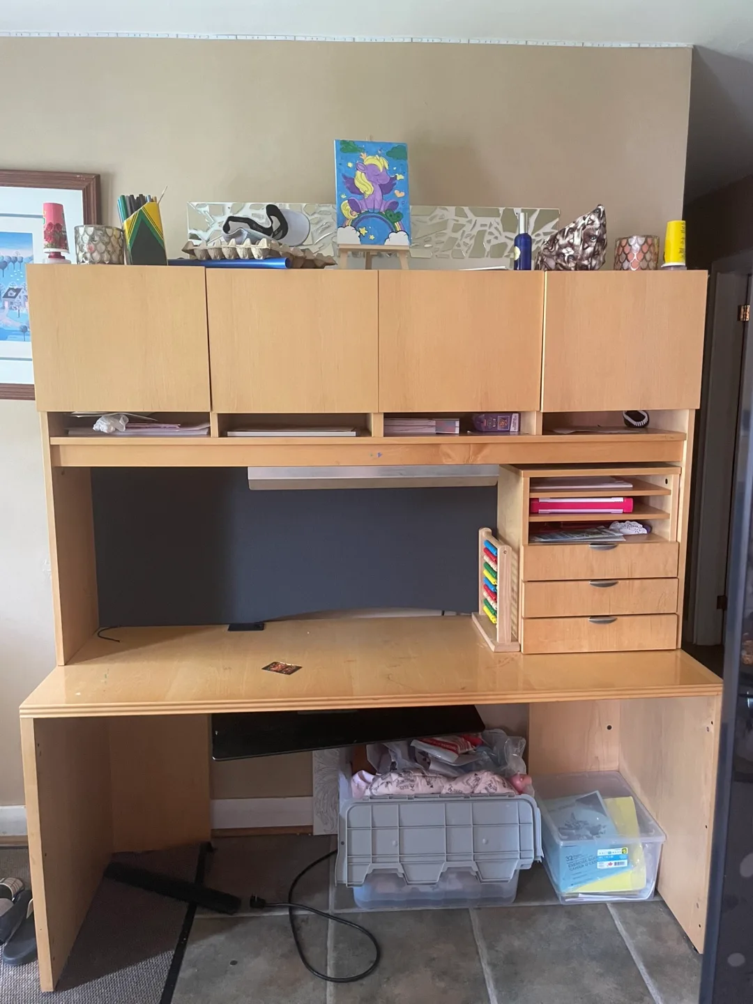 Wooden Desk with Upper Storage thumbnail