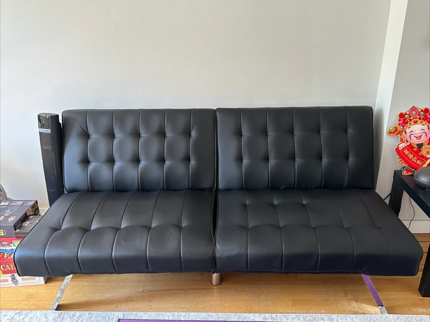 Sofa Bed | Black Faux-Leather Convertible Futon thumbnail