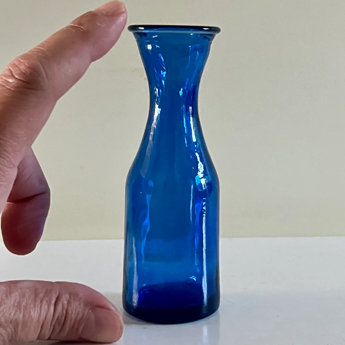 Tiny cobalt glass vase or carafe thumbnail
