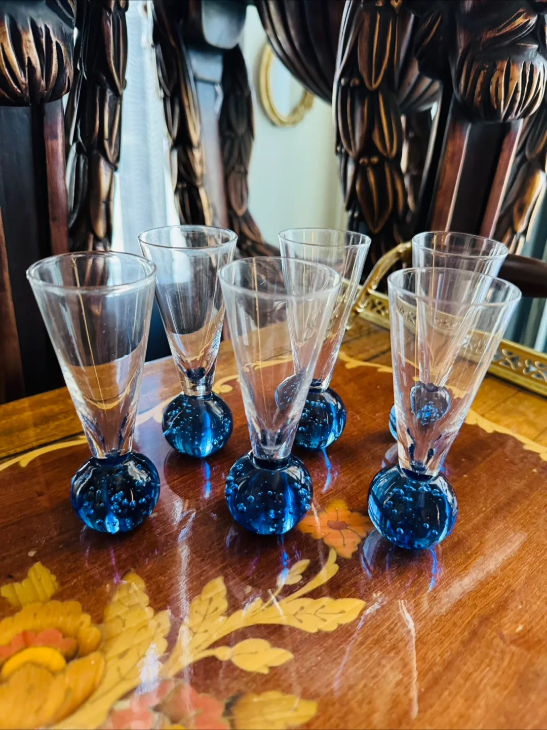 Set of Six Blue Glass Shot Glasses thumbnail