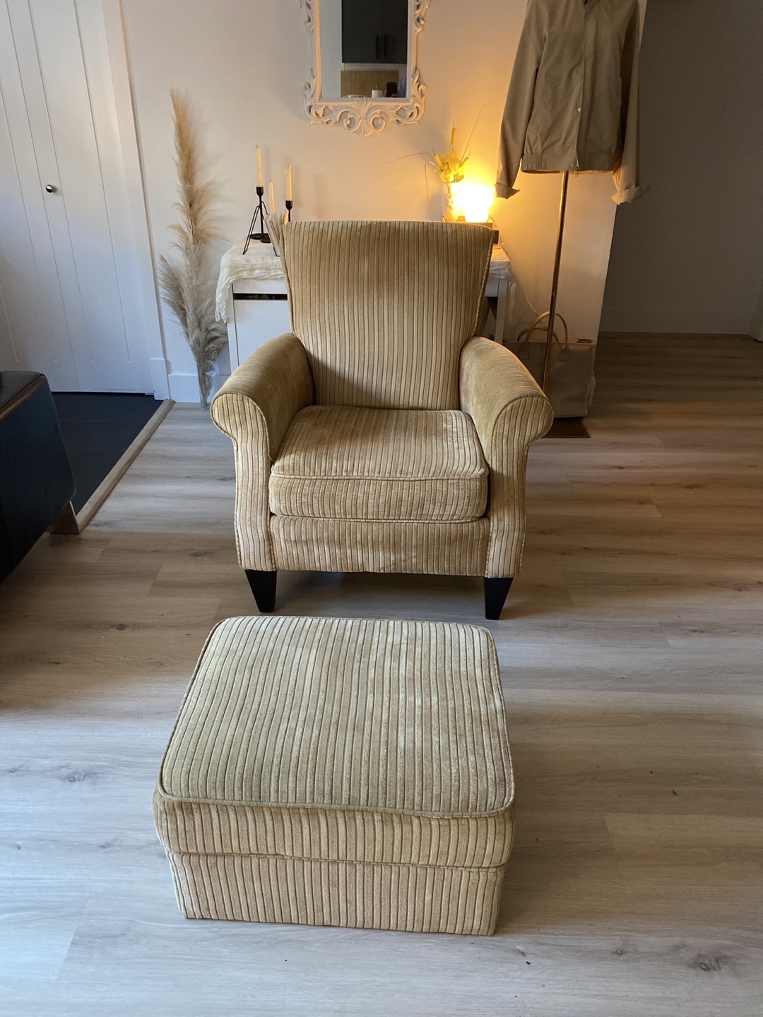 Corduroy Armchair with Ottoman