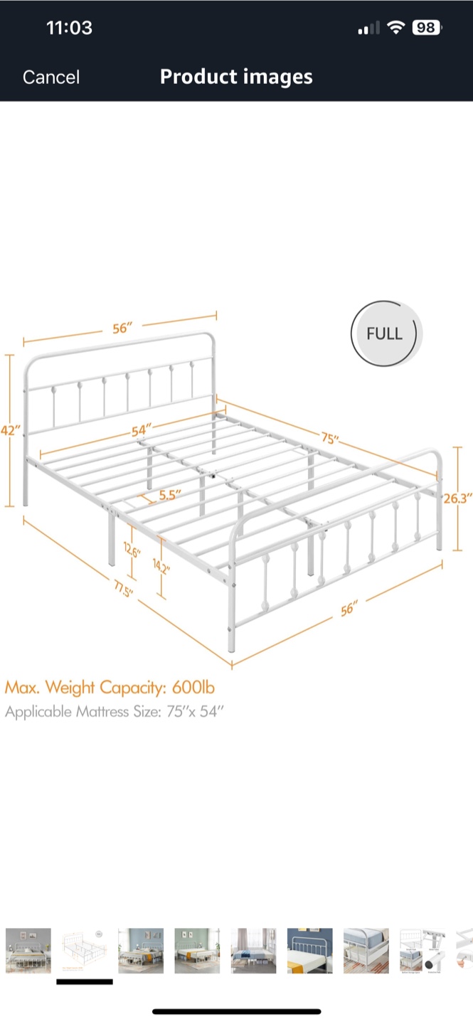 Full Size Metal Bed Frame (w/ Box) - photo 2